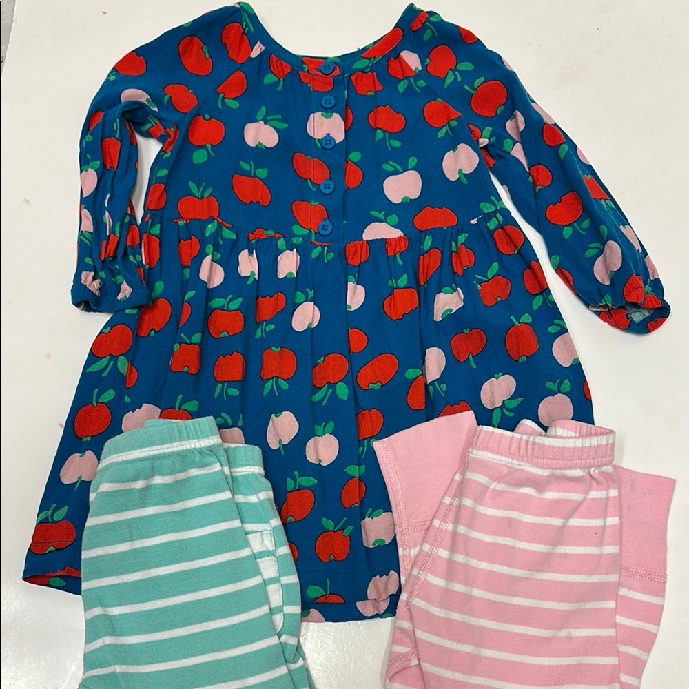 Hanna Andersson 2T bundle Apple Print dress and two pairs of pants